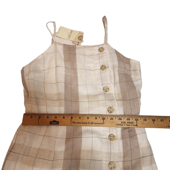 NWT Anthopologie Mo:vint Linen Beige Plaid Sleeveless Button Midi Dress Medium - Picture 15 of 16